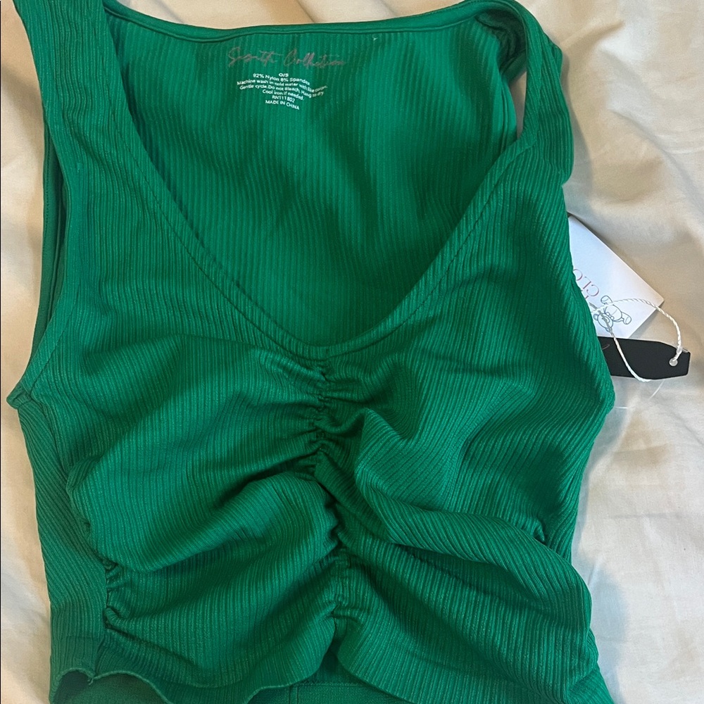 Green Ruched Rib Tank Top - Women